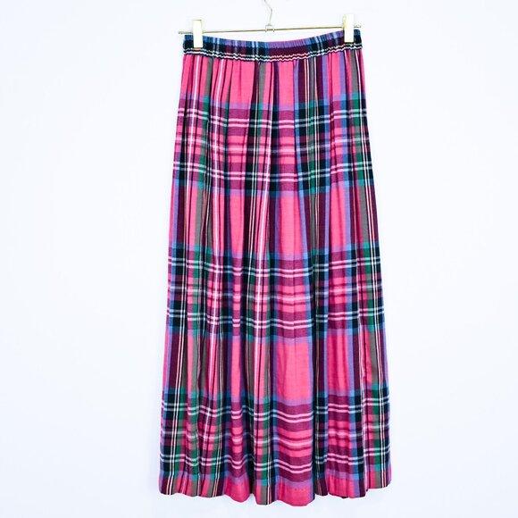 Pink Plaid Pleated Long Skirt Vintage Retro Kilt Tarten - Picture 3 of 5